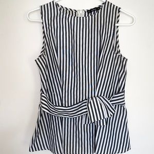 Grey and White Striped Sleeveless Top Small
